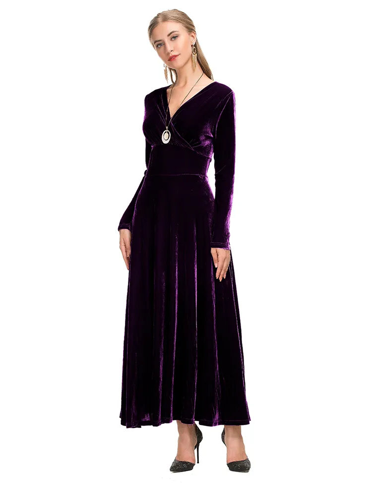 Hot Selling Women's Autumn Winter Clothing Fashion Design Formal Velvet Long Dress