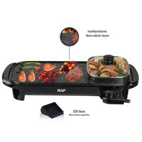 Barbecue électrique multifonctionnel 2 en 1 avec hot pot, gril électrique d'intérieur sans fumée RAF R.5303 Maifanstone antiadhésif