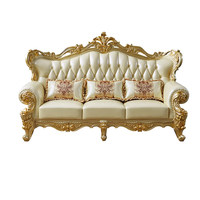Ensemble de canapés sectionnels en cuir véritable européen, garnissage en éponge, pieds en bois massif, design sculpté, pour villa, hôtel, meubles de luxe