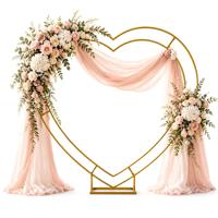 Arche en métal double cœur de 2 mètres pour mariage, demande en mariage et décoration de fiançailles, support de toile de fond doré pour ballons et fleurs