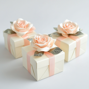 Handmade Ivory Rigid Gift <b>Boxes</b> Square Shape With Ribbon Bow <b>Floral</b> Decoration For Gift And Craft Packaging - Product Image 2