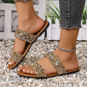 QF1 Sandalias Planas Abiertas de Verano con Doble Tira de Diamantes de Imitación y Punta Redonda para Mujer 231231 231 - Product Image 2