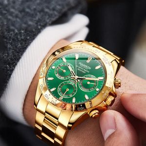 NANKIN Men's Automatic Mechanical <b>Watch</b> Yellow Gold <b>Case</b> 40mm Green Dial Chronograph Sapphire Crystal Luxury Fashion - Product Image 1