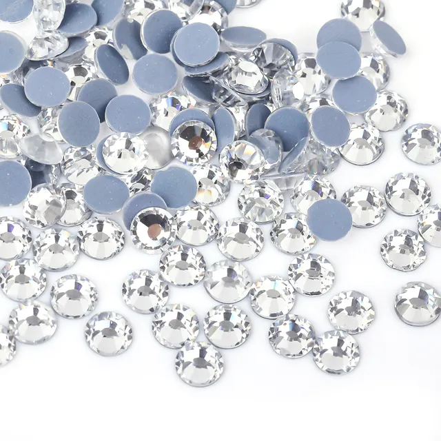 Diamantes de imitación con reverso plano de cristal al por mayor, diamantes de imitación de fijación en caliente coloridos para planchar en accesorios de diseño de cristal