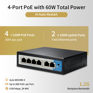 Switch PoE Fast Ethernet de 6 Puertos con IA, IEEE802.3af/at 1.2Gbps, Reinicio Automático, 4KV, para Monitoreo de Cámaras IP - Product Image 4