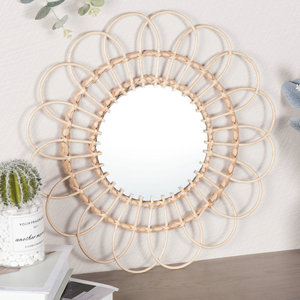 Rattan Woven <b>Round</b> <b>Wall</b> <b>Mirror</b> Natural Finish For Living Room Bedroom Decor - Product Image 3