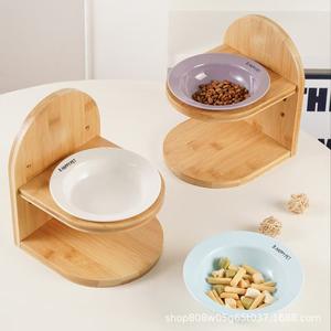 Soporte elevado para tazón de gato B.HAPPY PET de bambú, comedero con forma redonda de madera maciza para gatos - Product Image 4