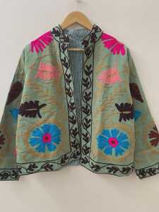Indian Suzani Embroidery <b>Velvet</b> <b>Jacket</b> Hand Embroidered Winter Button Lace <b>Women's</b> Casual Wear High Quality Customized Color - Product Image 5