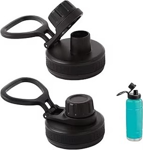 Universal Water Bottle Lid With Carabiner Clip Black 2 Pack For Hiking Camping <b>Outdoor</b> Use - Product Image 2
