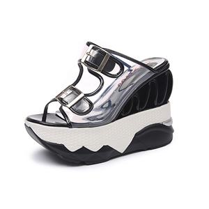 Sandales compensées à talon haut pour femme en PVC, design transparent, boucle respirante, confortables - Product Image 1