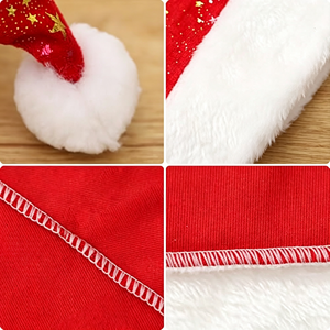 Chapeau de Père Noël rouge avec imprimé étoile, bordure blanche en peluche, chapeau de fête doux pour adulte pour les célébrations de Noël - Product Image 3