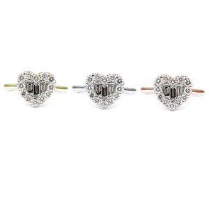 Forme de coeur délicat saint valentin or blanc 18 carats bijoux de haute qualité baguette diamant forme de coeur bague en grappe pour fille - Product Image 4