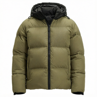 Veste d'hiver rembourrée à capuche pour homme, couleur olive, fermeture éclair