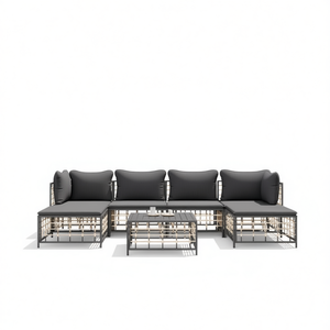 Set Lounge da Giardino Grigio Scuro 6 Posti in Rattan con Struttura in Metallo Arredamento da Esterno Design Contemporaneo - Product Image 1