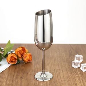 Copa de Vino Espumoso de Acero Inoxidable 304 de Grado Alimenticio de 250 ml con Borde Inclinado, Irrompible, con Tallo, para Bebidas, Copa de Champán - Product Image 1