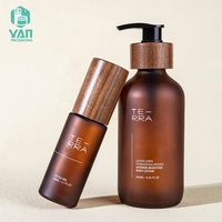 YAN Packaging Nouvelle Bouteille de Parfum Ronde Marron Givrée de Luxe 10ml 100ml en Verre avec Pulvérisateur et Bouchon en Noyer Noir pour Huiles Essentielles