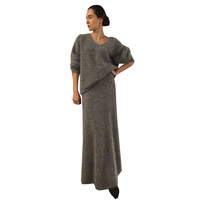 2025 automne hiver Collection paresseux col en v pull queue de poisson jupe ensemble transfrontalier vison tricot Style décontracté longue tenue quotidienne solide
