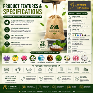 Parfum de voiture personnalisé, désodorisant, usine OEM, sac en jute bio, produit de parfum pour véhicule écologique, emballage à marque privée - Product Image 3