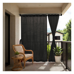 Pearl Black Eyelet Outdoor <b>Curtains</b> 180 GSM with Elegant Deep Black Shade and Light Filtering Fabric for Modern Balcony Patio - Product Image 1