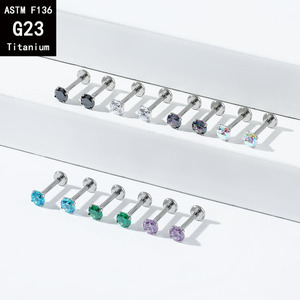 จิวเจาะหูไทเทเนียม G23 ประดับเพชร CZ มาตรฐาน ASTM F136 |   เครื่องประดับเจาะหูแบบคริสตัลสี่กรงเล็บ  แบบเกลียว  ปลอดภัยต่อผิวแพ้ง่าย  แบบติดหลังแบน - Product Image 3