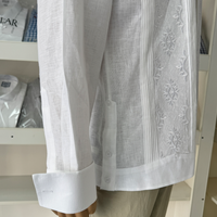 Chemise Guayabera OEM pour homme 100 % lin, manches longues, col cubain brodé, idéale pour les vacances, la plage, les mariages, chemise décontractée personnalisée pour l'été