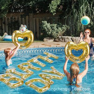 Inflatable PVC Birthday Letter Floats Heart Shape Swimming Pool Party Decorations 15pc Set - Product Image 1