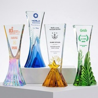 Trophée personnalisé en cristal Liuli, forme de sommet de montagne bleue, plusieurs styles, pour reconnaissance des équipes et des employés