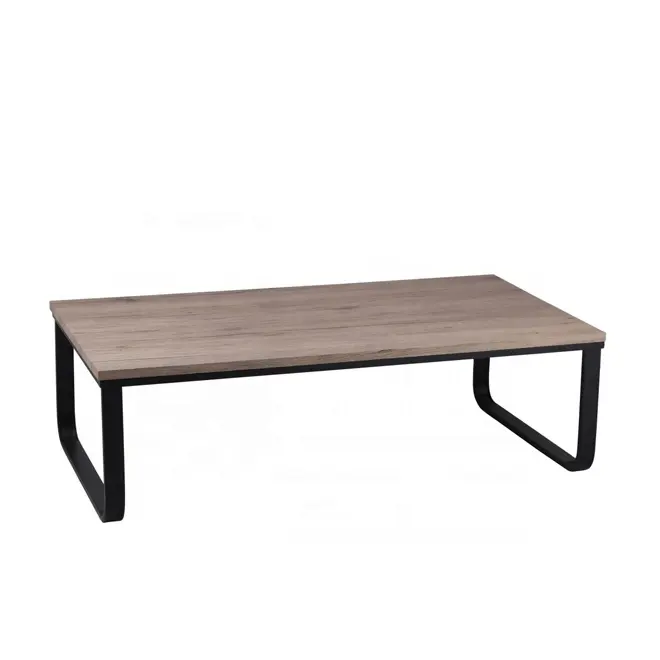 Mesa de té con patas de Metal negro, efecto madera, altura baja