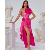 JSN 3D Bloemen Decor Zwempak met Rok voor Dames Zwemkleding Vrouwelijk Retro Eén Schouder Elegant Badpak