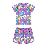 Ensemble tendance 2 pièces pour bébés filles, impression personnalisée, vente en gros, ensemble de vêtements à manches courtes en toile, style motard