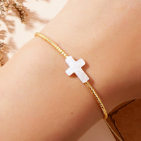 Populaire Naturel Shell Croix Charme Simple Bijoux 18k Plaqué Or À La Main Miyuki Perles Amitié Perlé Bracelet pour Les Femmes