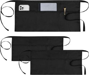 Delantal de camarero/a personalizado de poliéster negro, corto, para restaurante, cafetería, bar, con tres bolsillos. - Product Image 1