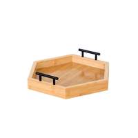 Plateau de service décoratif en bambou pour cuisine avec poignées métalliques, à un seul niveau, pour salle de bain, salon et table basse