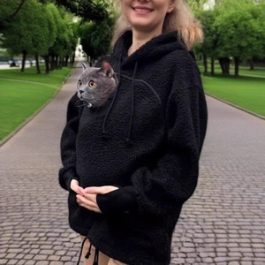 Sweat-shirt à capuche unisexe en polaire chaude, ample et décontracté, pour l'hiver et l'automne, avec poche de transport pour animaux (humains, chiens, chats) - Product Image 1