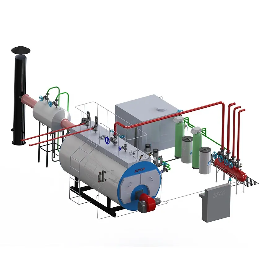 High efficiency 1-20 ton natural gas fired fire tube three pass return steam boiler with complete system