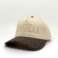 Casquette de baseball en coton bicolore motif léopard camouflage arboricole, broderie en relief ton sur ton personnalisée, structurée, à fermeture snapback