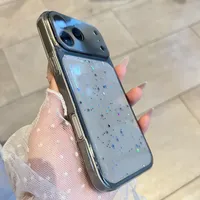 Coque de téléphone transparente en TPU époxy à paillettes et sequins, à changement instantané, pour iPhone 17, 16, 15, 14 Pro Max, avec grande fenêtre de protection de l'appareil photo