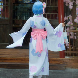 Rem Cosplay Costume Women's Kimono Yukata Polyester Fiber Anime Role Play Summer 2021 - Product Image 3