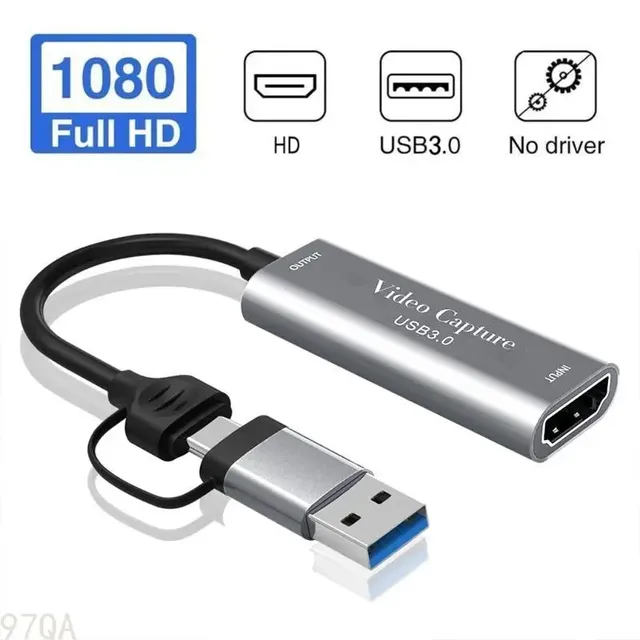 USB 3.0 4K 2 1 Type C Video Capture Card Screen Record Device for Gaming Video Conference Teaching with Audio & Video Adapter