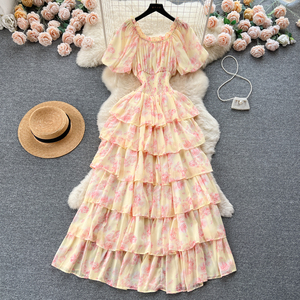 J7379 Vestido de Verano con Estampado Floral Vintage, Vestido Romántico para Mujer con Mangas Abullonadas, Cintura Ajustada, Vestido Largo Elegante para Mujer - Product Image 6