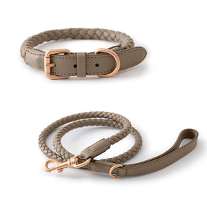 <span class=keywords><strong>Collar</strong></span> y correa de cuero suave para perro, diseño al por mayor, personalizado, hecho a mano, de lujo, trenzado, pequeño, grande, para mascotas, cuerda para caminar - Product Image 2