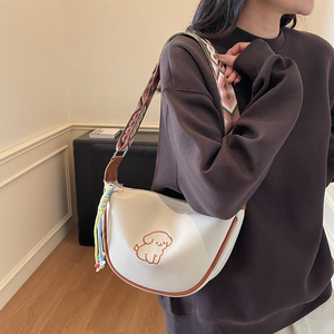 Brown Genuine Leather Crossbody <strong>Bag</strong> For Women Cute Puppy Print, Adjustable Strap, Classic Everyday Purse - Product Image 2