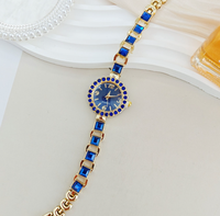 Montre de luxe pour femme avec pierres précieuses colorées, cadran rond en diamant coloré, montre à quartz, bracelet tendance pour femme