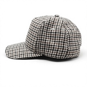Checked 6-Panel Baseball Cap Unisex Cotton Twill Fitted Hand Embroidery Puff Printing Spring Autumn Casual <b>Hat</b> 58-60CM Wholesale - Product Image 1