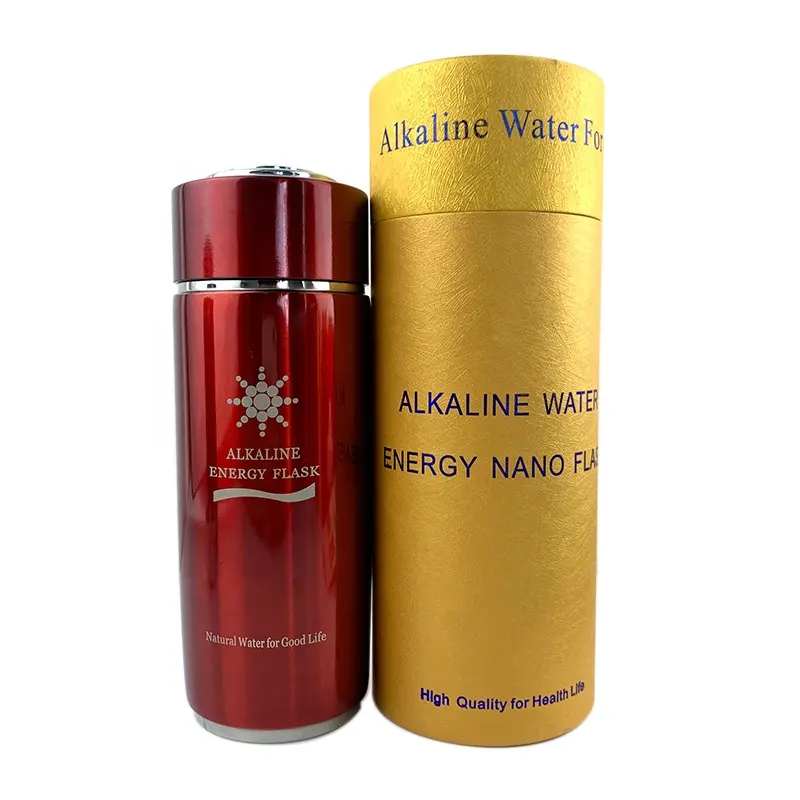 Health Nano Energy Alkaline Water Flask 450ml mit gelber Karton verpackung und individuellem Logo mit manueller Karte auf der Körper kappe