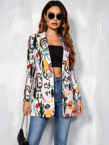 SWEET BABE Blazer con estampado de arte abstracto para mujer, manga larga, cuello de solapa, informal, ligero - Product Image 5