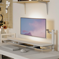 Support d'ordinateur à double écran en acrylique transparent à 2 niveaux de 42,5 pouces avec rangement en métal