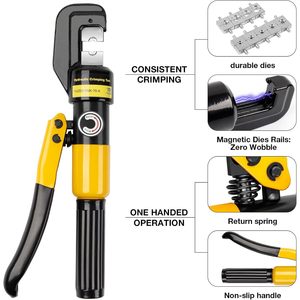 Outil de sertissage hydraulique YUZES 10 tonnes, pour câbles de batterie de 12 AWG à 2,0 mm², avec 9 matrices, pince à sertir industrielle pour fils. - Product Image 5