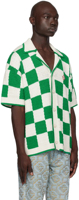 Nouveau matériel de nacre vêtements brodé Logo Patch crocheté coton chemise blanc vert motif à carreaux chemise pour hommes