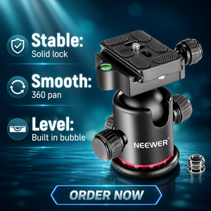 Neewer <span class=keywords><strong>Rotule</strong></span> de caméra portable pour trépied, <span class=keywords><strong>panoramique</strong></span> <span class=keywords><strong>360</strong></span>°, avec vis 1/4" et filetage 3/8", plaque de fixation rapide et <span class=keywords><strong>rotule</strong></span> métallique - Product Image 6